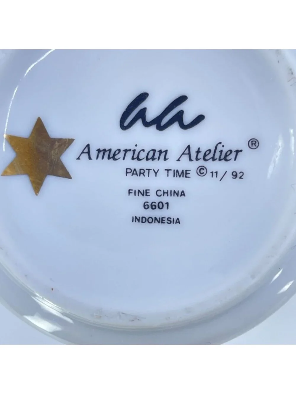 vintage american atelier party time gold star fine china mugs set of 4 1992
